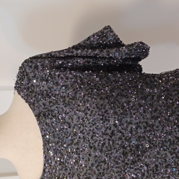 Aidan Mattox heavily beaded sequin dressy party cold shoulder blouse top silk - Picture 4 of 16